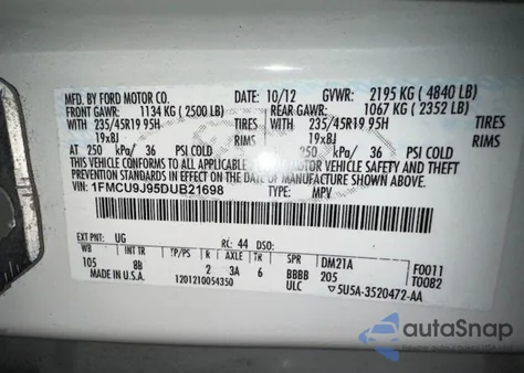 2013 Ford Escape Titanium from USA, damaged, VIN 1FMCU9J95DUB21698